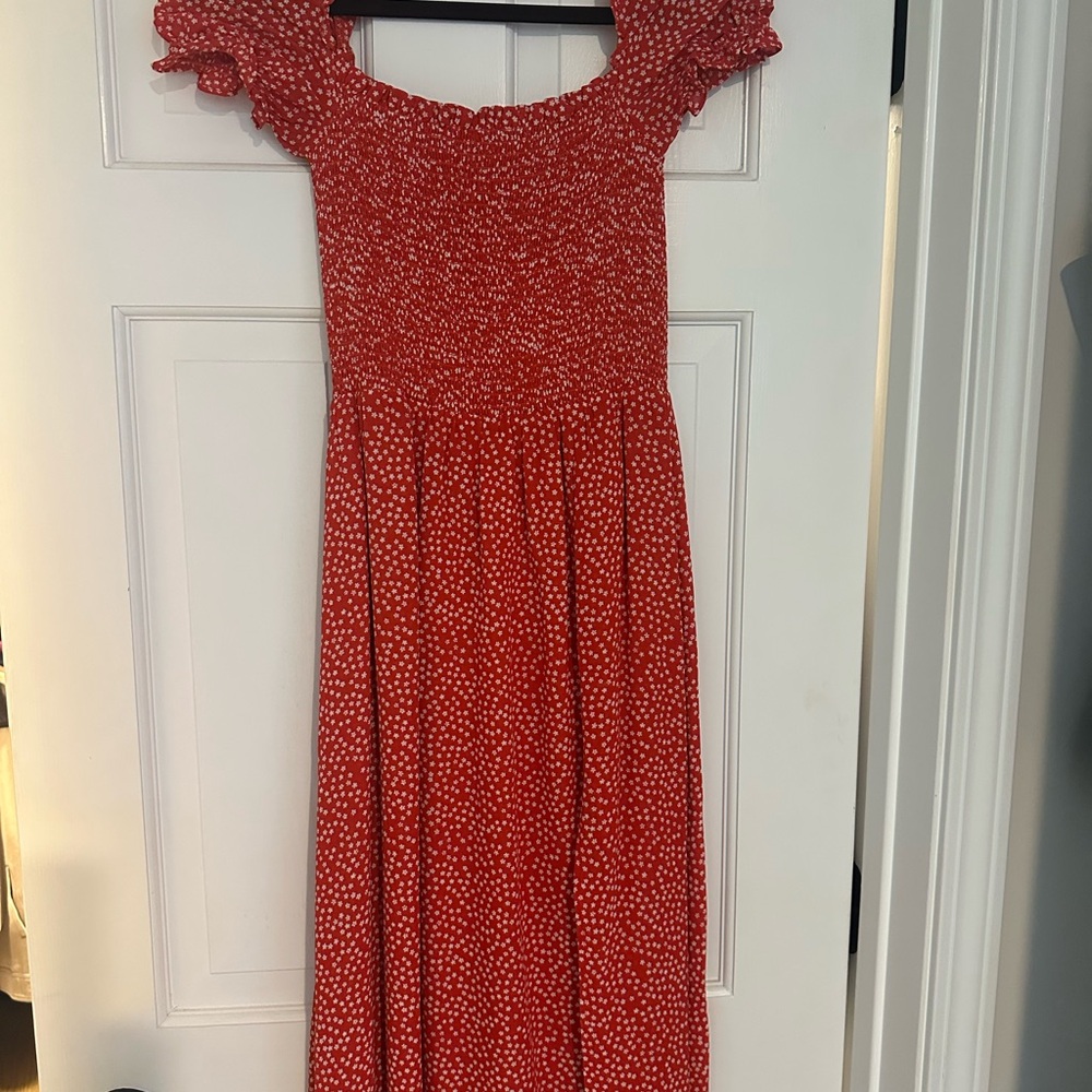 Reformation Red Floral Smocked Dress